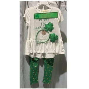 Girls St. Patrick’s matching set leggings, top, headband.Btween NWT,
